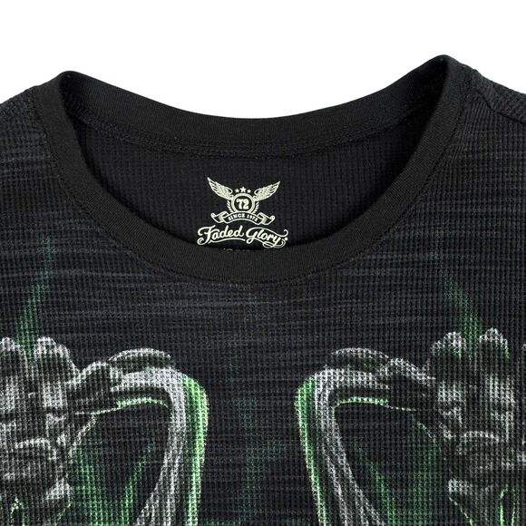 Cyber Skull Men Black Thermal Waffle Knit Shirt L Y2K Grunge Biker Jesse Pinkman - Picture 4 of 13